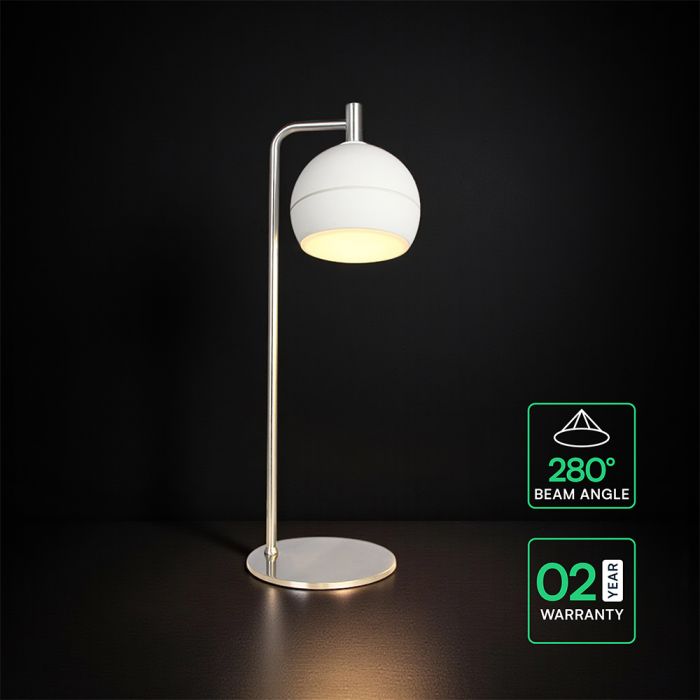 10W(1200Lm) LED dekoratīvā galda lampa, V-TAC VT-89022, SMD, 120Lm/W, IP20, balta/slīpēta niķeļa, 160x120x440mm, 220–240V, 280°, 2 gadu garantija, gaisma 3000K