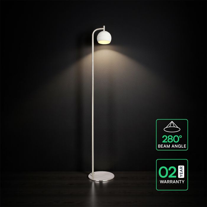 10W(1200Lm) LED dekoratīvā grīdas lampa, V-TAC VT-89024, SMD, 120Lm/W, IP20, balta/slīpēta niķeļa, 250x180x1410mm, 220–240V, 280°, 2 gadu garantija, gaisma 3000K