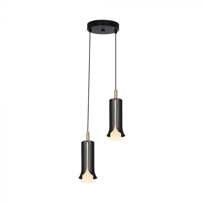 2x5W(1200Lm) LED dekoratīvā piekaramā lampa, V-TAC VT-89026, SMD, 120Lm/W, IP20, smilšu melna/zelta, 150x200x1770mm, 220–240V, 280°, 2 gadu garantija, gaisma 3000K