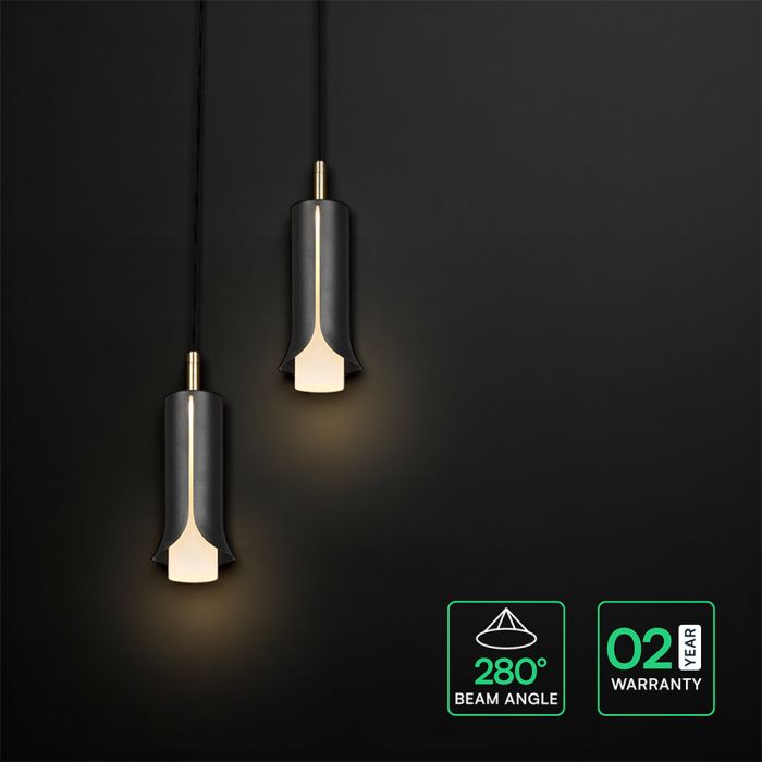 2x5W(1200Lm) LED dekoratīvā piekaramā lampa, V-TAC VT-89026, SMD, 120Lm/W, IP20, smilšu melna/zelta, 150x200x1770mm, 220–240V, 280°, 2 gadu garantija, gaisma 3000K
