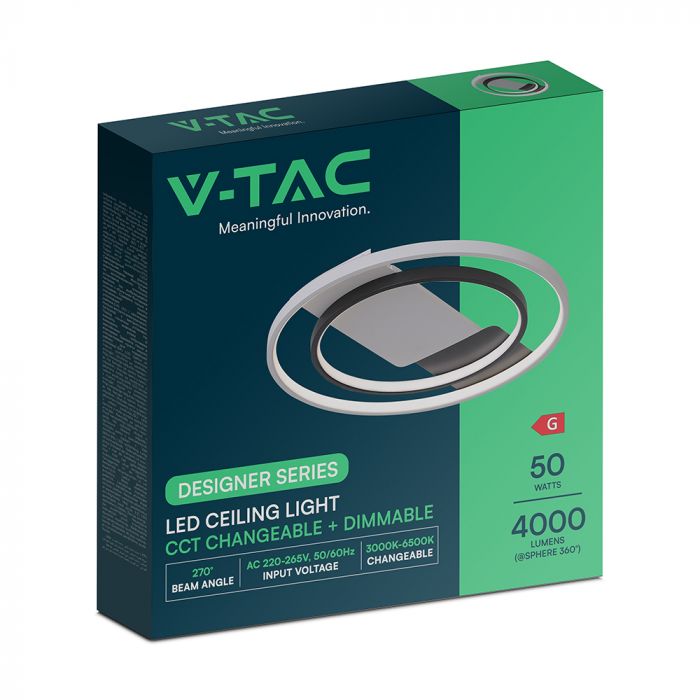 36W(4000Lm) LED dekoratīvais griestu plafons, V-TAC, IP20, ar tālvadības pulti, Balts/melns, 3IN1