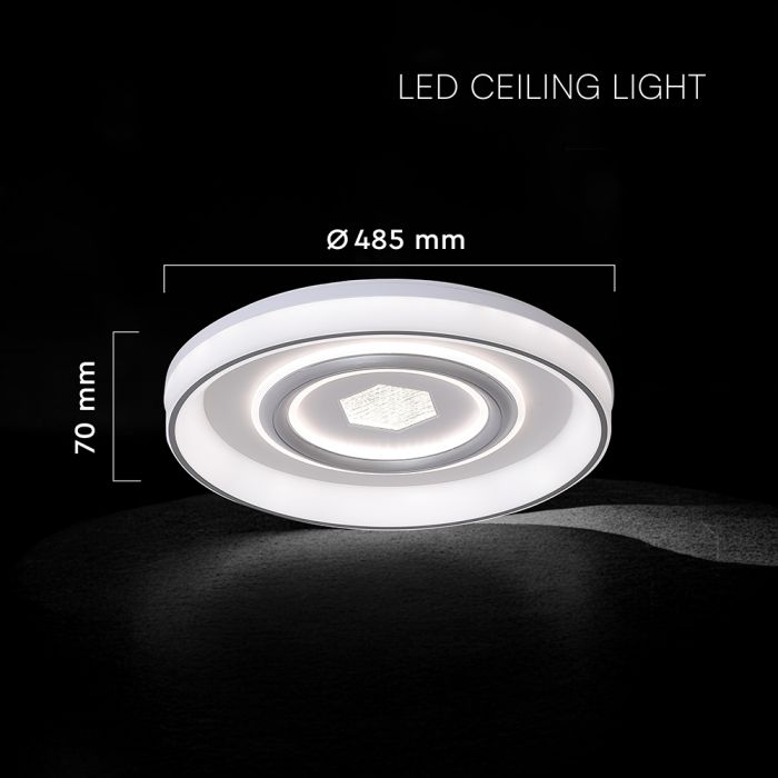 55W(4480Lm) LED dekoratīvais griestu plafons, V-TAC, IP20, ar tālvadības pulti, apaļš, balts, dimmējams, 3IN1
