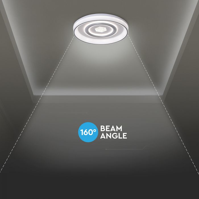 55W(4480Lm) LED dekoratīvais griestu plafons, V-TAC, IP20, ar tālvadības pulti, apaļš, balts, dimmējams, 3IN1