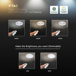 55W(4480Lm) LED dekoratīvais griestu plafons, V-TAC, IP20, ar tālvadības pulti, apaļš, balts, dimmējams, 3IN1