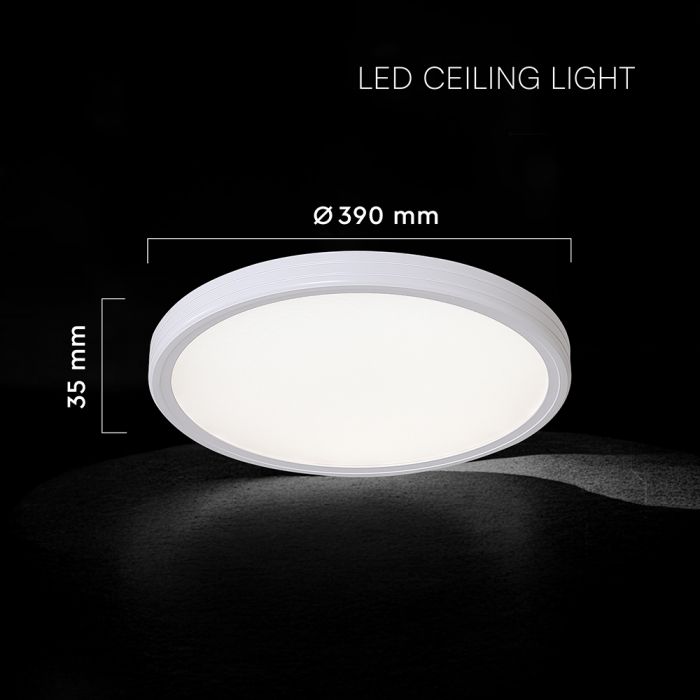 36W(3240Lm) LED dekoratīvs griestu gaismeklis, V-TAC VT-7737, SMD, IP20, balts/melns, Ø390x35mm, 220–265V, 160°, 2,4GHz RF tālvadība, dimmējams, 2 gadu garantija, regulējama gaisma 3000K–6500K