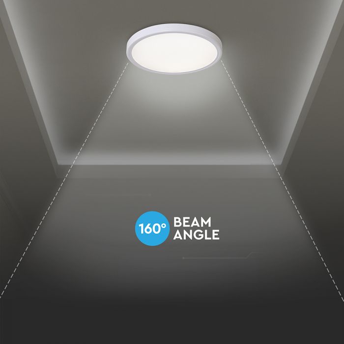 36W(3240Lm) LED dekoratīvs griestu gaismeklis, V-TAC VT-7737, SMD, IP20, balts/melns, Ø390x35mm, 220–265V, 160°, 2,4GHz RF tālvadība, dimmējams, 2 gadu garantija, regulējama gaisma 3000K–6500K