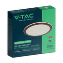 36W(2880Lm) LED dekoratīvs griestu gaismeklis, V-TAC VT-7738, SMD, IP20, koka imitācija, Ø410x30mm, 220–240V, 160°, 2,4GHz RF tālvadība, dimmējams, 2 gadu garantija, CCT 3000K/4500K/6500K