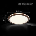 36W(2880Lm) LED dekoratīvs griestu gaismeklis, V-TAC VT-7738, SMD, IP20, koka imitācija, Ø410x30mm, 220–240V, 160°, 2,4GHz RF tālvadība, dimmējams, 2 gadu garantija, CCT 3000K/4500K/6500K