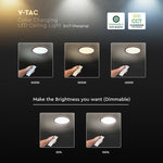 36W(2880Lm) LED dekoratīvs griestu gaismeklis, V-TAC VT-7738, SMD, IP20, koka imitācija, Ø410x30mm, 220–240V, 160°, 2,4GHz RF tālvadība, dimmējams, 2 gadu garantija, CCT 3000K/4500K/6500K