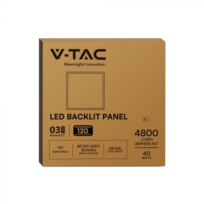 120Lm/W  40W(4800Lm) LED panelis 600x600mm, V-TAC, IP20, neitrāli balta gaisma 4000K