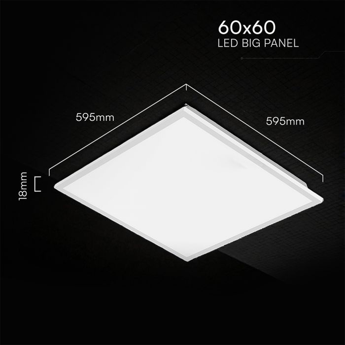 120Lm/W  40W(4800Lm) LED panelis 600x600mm, V-TAC, IP20, neitrāli balta gaisma 4000K