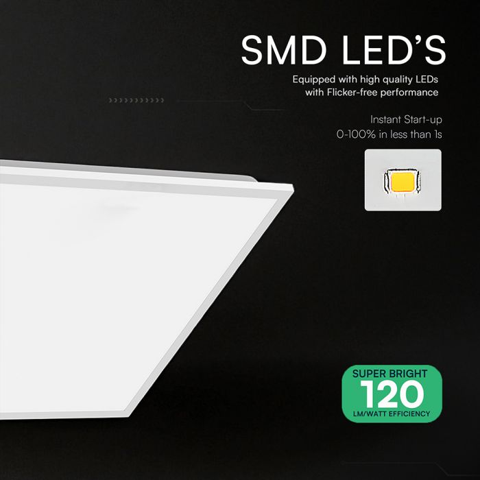 120Lm/W  40W(4800Lm) LED panelis 600x600mm, V-TAC, IP20, neitrāli balta gaisma 4000K