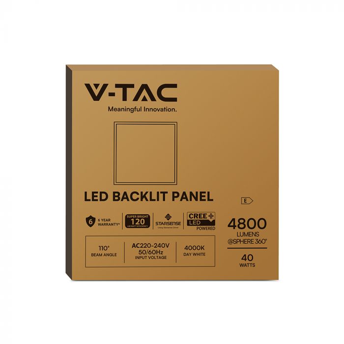 6 gadi garantija CREE 40W(4800Lm) 120Lm/W LED panelis 600x600mm, V-TAC, IP20, neitrāli balta gaisma 4000K
