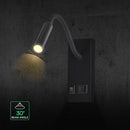 3W(120Lm) LED sienas lasāmlampa, V-TAC VT-88064, SMD CREE, USB/PD ātrā uzlāde līdz 20W, IP20, melna, 150x60x286mm, 220–240V, 30°, gaisma 3000K