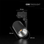 20W(1620Lm) LED COB sliežu gaismeklis, V-TAC VT-11122, COB-CREE, 81Lm/W, IP20, IK03, melns, 205x95x75mm, 20°, 6 gadu garantija, silti balta gaisma 3000