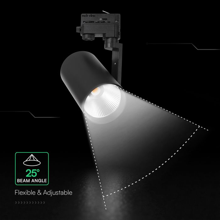 35W(3218Lm) LED  COB-CREE Chip 4 joslu sliežu gaismeklis, IP20, V-TAC, melns, silti balta gaisma 3000K