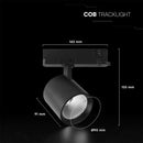 30W(2845Lm) LED COB sliežu gaismeklis, V-TAC VT-11130, COB-CREE, 95Lm/W, IP20, IK03, melns, 155x162x91mm, 36°, 6 gadu garantija, silti balta gaisma 3000K