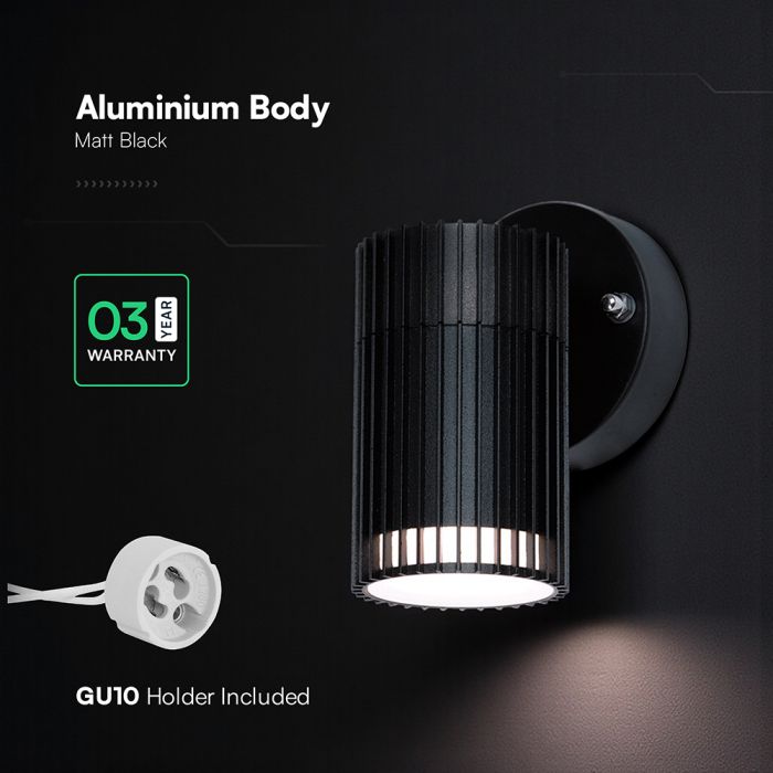 MAX 10W GU10 LED fasādes gaismekļa karkass, V-TAC, IP44, alumīnija, melns,