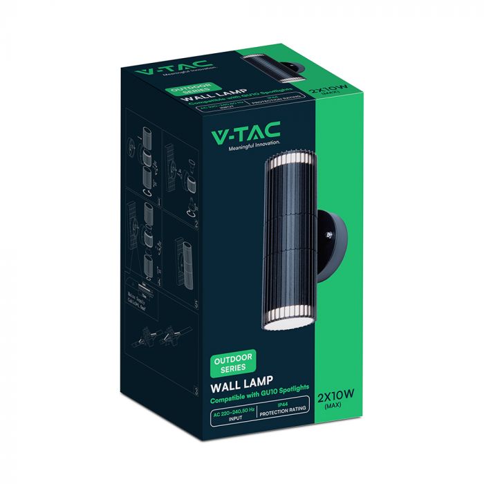 10Wx2 GU10 LED fasādes gaismeklis, V-TAC, IP44, alumīnija, melns