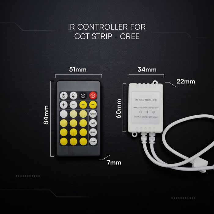 DC:12V/24V Infrasarkanais kontrolieris ar tālvadības pulti CCT CREE LED lentēm,  Max 2AV-TAC, IP20,