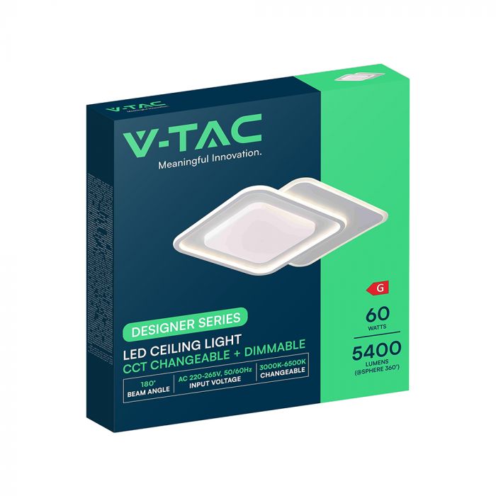 60W(5400Lm) LED dizaina griestu gaismeklis ar tālvadības pulti, IP20, V-TAC, 3IN1