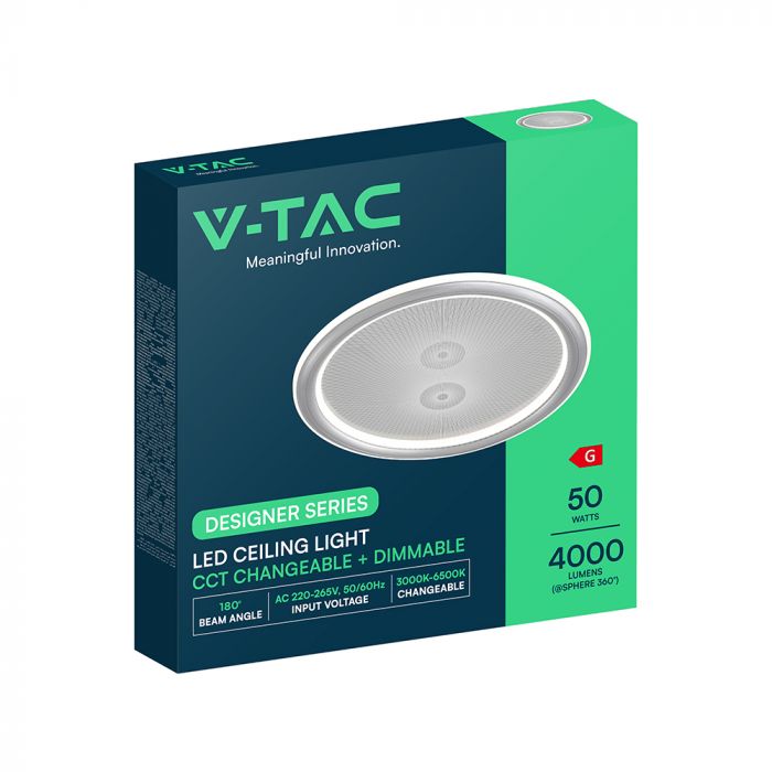 50W(4000Lm) LED dizaina griestu gaismeklis ar tālvadības pulti, IP20, V-TAC, 3IN1, dimmējams