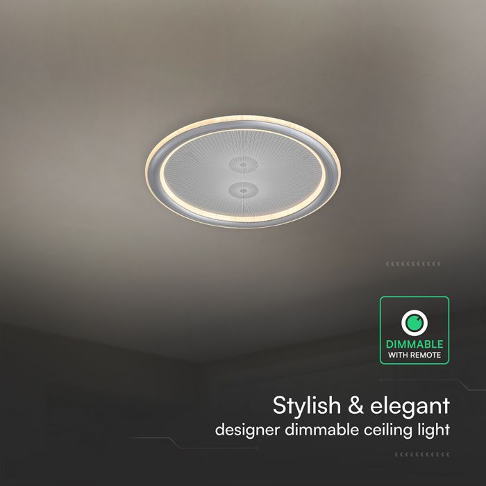 50W(4000Lm) LED dizaina griestu gaismeklis ar tālvadības pulti, IP20, V-TAC, 3IN1, dimmējams