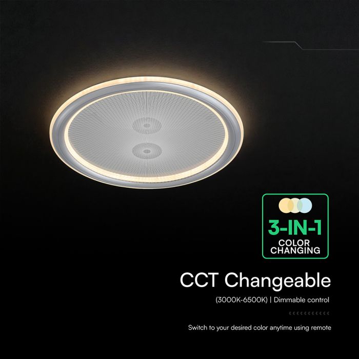 50W(4000Lm) LED dizaina griestu gaismeklis ar tālvadības pulti, IP20, V-TAC, 3IN1, dimmējams