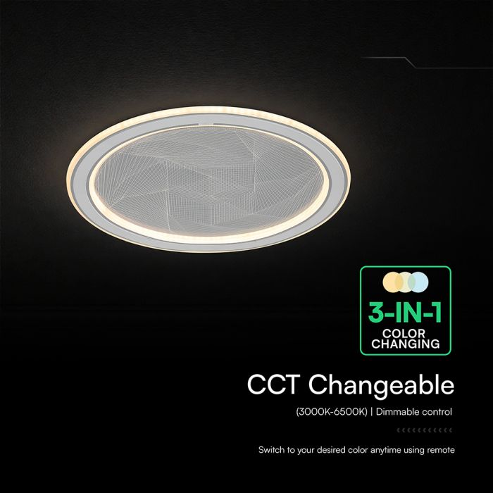 50W(4000Lm) LED dizaina griestu gaismeklis ar tālvadības pulti, IP20, V-TAC, 3IN1, dimmējams
