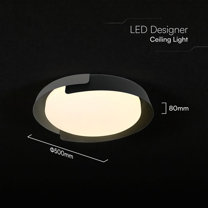 48W(5760Lm) LED dekoratīvs griestu gaismeklis, V-TAC VT-84020, IP20, melns/koka raksts, Ø500x80mm, 220–260V, 120°, Bluetooth un tālvadība, dimmējams, 2 gadu garantija, CCT 3000K/4000K/6000K