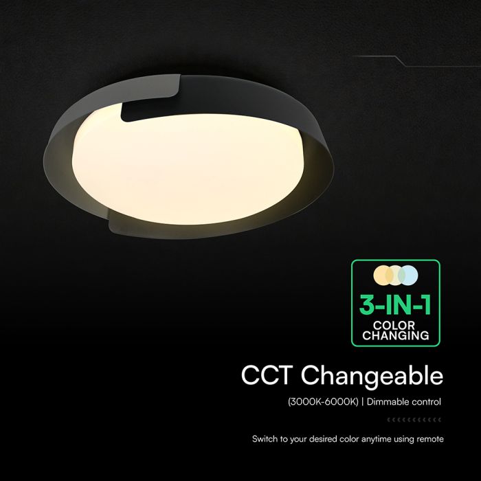 48W(5760Lm) LED dekoratīvs griestu gaismeklis, V-TAC VT-84020, IP20, melns/koka raksts, Ø500x80mm, 220–260V, 120°, Bluetooth un tālvadība, dimmējams, 2 gadu garantija, CCT 3000K/4000K/6000K