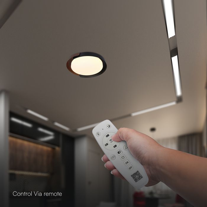 48W(5760Lm) LED dekoratīvs griestu gaismeklis, V-TAC VT-84020, SMD, IP20, balts/koka raksts, Ø500x80mm, 220–260V, 120°, Bluetooth un tālvadība, dimmējams, 2 gadu garantija, CCT 3000K/4000K/6000K