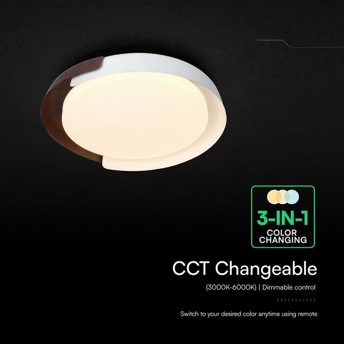 48W(5760Lm) LED dekoratīvs griestu gaismeklis, V-TAC VT-84020-BG, SMD, IP20, IK04, melns/pelēks, Ø500x80mm, 220–260V, 120°, tālvadības pults un lietotnes vadība, dimmējams, 2 gadu garantija, CCT 3000K/4000K/6000K