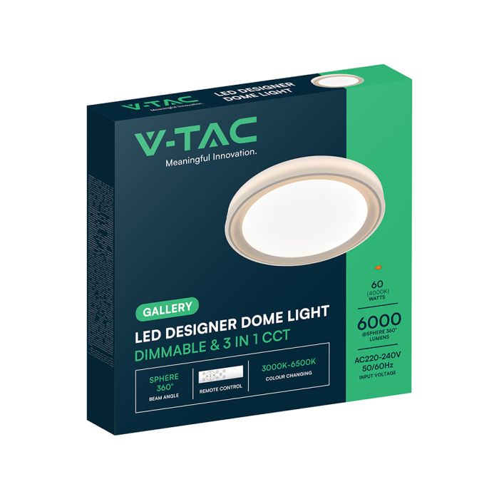 30W/60W/30W LED kupolveida gaismeklis, V-TAC, dimmējams, ar tālvadības pulti, zelta krāsā, IP20, 3IN1