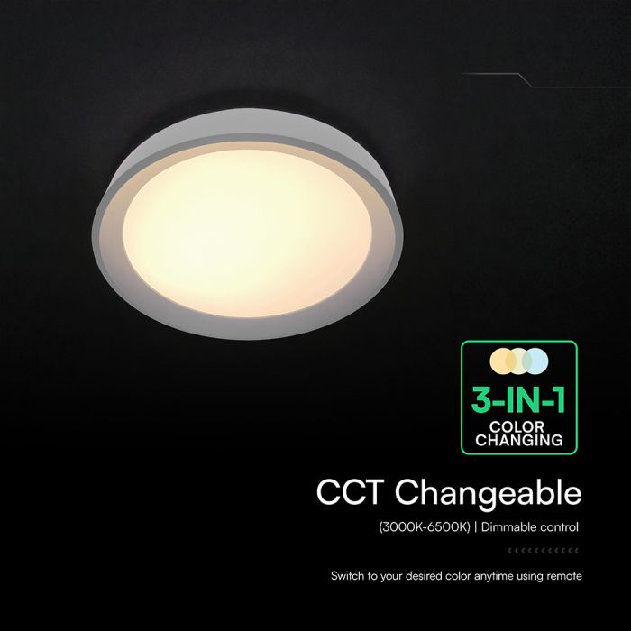 30W/60W/30W(6000Lm) LED dekoratīvs griestu gaismeklis, V-TAC VT-85031, SMD, IP20, IK03, melns, Ø480x57,6mm, 220–240V, 120°, tālvadības pults, dimmējams, 2 gadu garantija, CCT 3000K/4000K/6500K