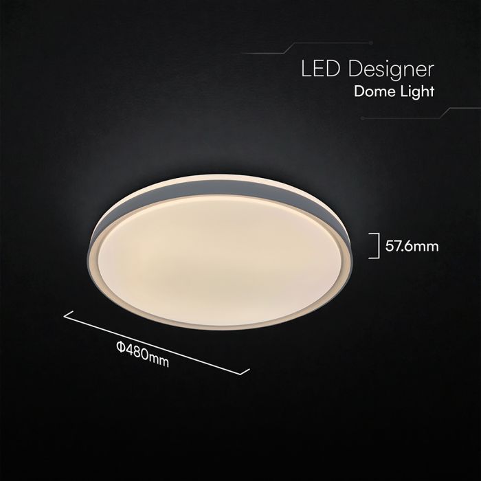 30W/60W/30W(6000Lm) LED dekoratīvs griestu gaismeklis, V-TAC VT-85031-G, SMD, IP20, pelēks, Ø480x57,6mm, 220–240V, 120°, tālvadības pults, dimmējams, 2 gadu garantija, CCT 3000K/4000K/6500K