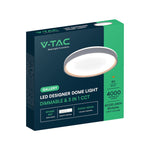 20W/40W/20W(4000Lm) LED dizaina griestu gaismeklis, V-TAC VT-85035, SMD, IP20, IK03, koka imitācija, Ø391x63,6mm, 220–240V, 120°, tālvadība līdz 5m, dimmējams, 2 gadu garantija, CCT