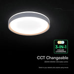 20W/40W/20W(4000Lm) LED dizaina griestu gaismeklis, V-TAC VT-85035, SMD, IP20, IK03, koka imitācija, Ø391x63,6mm, 220–240V, 120°, tālvadība līdz 5m, dimmējams, 2 gadu garantija, CCT
