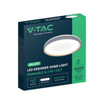 30W/60W/30W(6000Lm) LED dizaina griestu gaismeklis, V-TAC VT-85045, SMD, IP20, IK03, balts/koka imitācija, Ø493x67,6mm, 220–240V, 120°, tālvadība līdz 5m, dimmējams, 2 gadu garantija, CCT 3000K/4000K/6500K