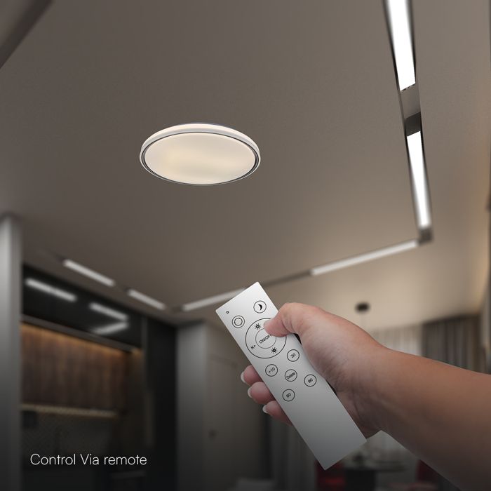 60W(6000Lm) LED dizaina griestu gaismeklis, V-TAC VT-85033, SMD, IP20, melns, Ø495x72,2mm, 220–240V, 120°, tālvadība līdz 5m, dimmējams, 2 gadu garantija, regulējama gaisma 3000K/4000K/6500K