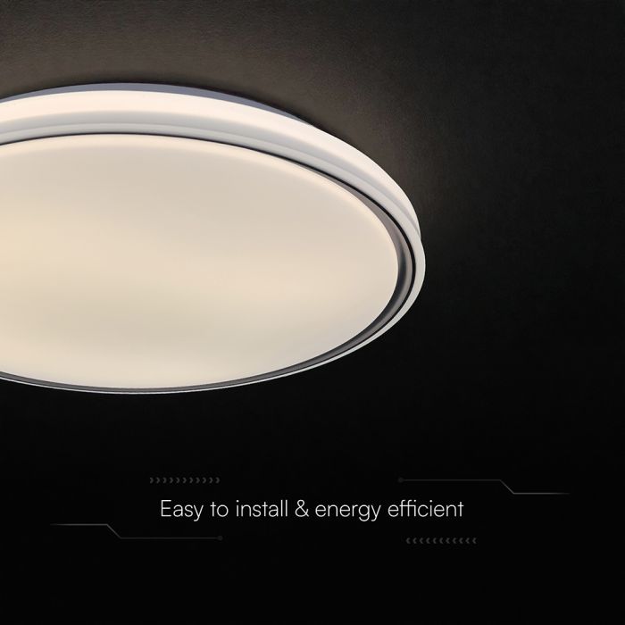 60W(6000Lm) LED dizaina griestu gaismeklis, V-TAC VT-85033, SMD, IP20, melns, Ø495x72,2mm, 220–240V, 120°, tālvadība līdz 5m, dimmējams, 2 gadu garantija, regulējama gaisma 3000K/4000K/6500K