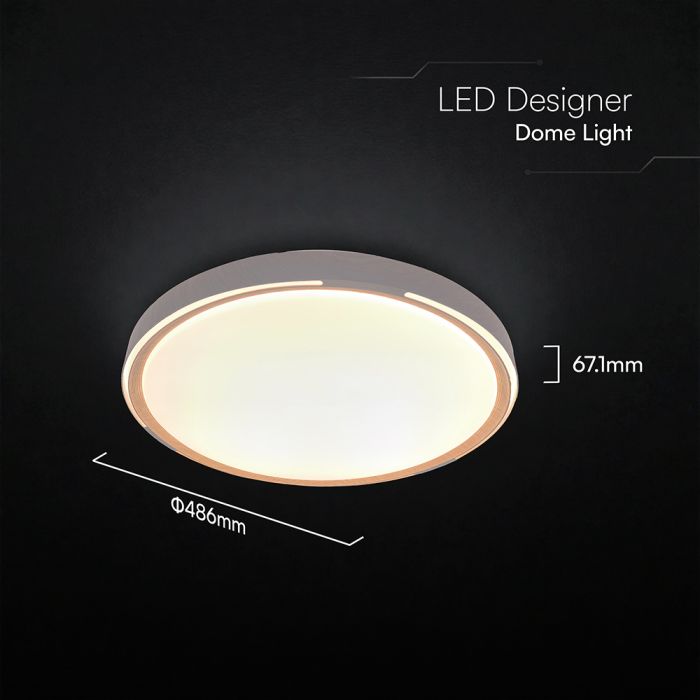 30W/60W/30W(6000Lm) LED dizaina griestu gaismeklis, V-TAC VT-85034, SMD, IP20, koka imitācija, Ø486x67,1mm, 220–240V, 120°, tālvadība līdz 5m, dimmējams, 2 gadu garantija, CCT 3000K/4000K/6500K