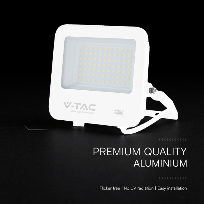 50W(6750Lm) 135LM/W LED CREE prožektors bez kustību sensora, V-TAC, IP65, garantija 6 gadi, balts, neitrāli balta gaisma 4000K