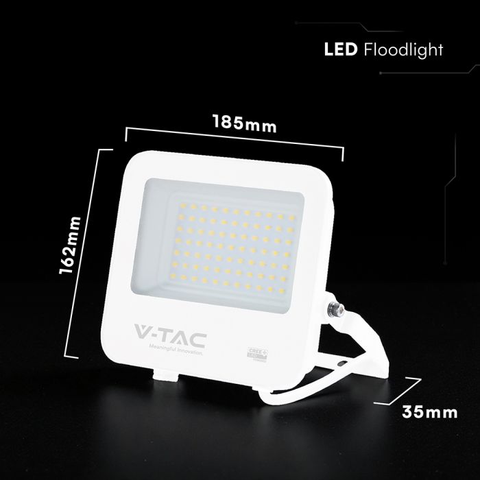 50W(6750Lm) 135LM/W LED CREE prožektors bez kustību sensora, V-TAC, IP65, garantija 6 gadi, balts, neitrāli balta gaisma 4000K