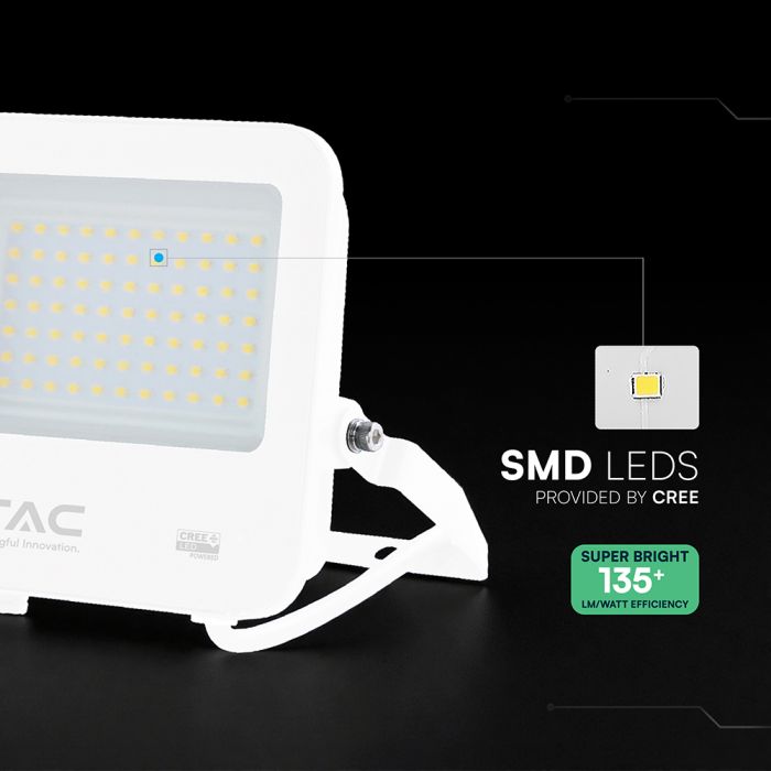 50W(6750Lm) 135LM/W LED CREE prožektors bez kustību sensora, V-TAC, IP65, garantija 6 gadi, balts, neitrāli balta gaisma 4000K