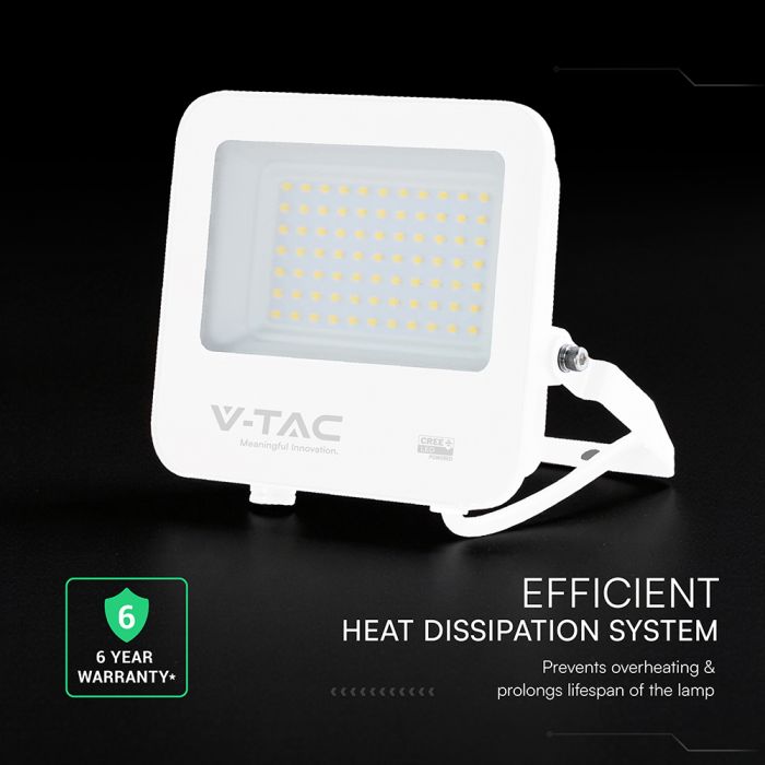 50W(6750Lm) 135LM/W LED CREE prožektors bez kustību sensora, V-TAC, IP65, garantija 6 gadi, balts, neitrāli balta gaisma 4000K