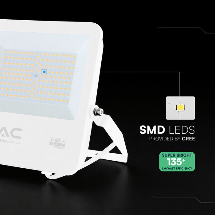 100W(13500Lm) 135LM/W LED CREE prožektors bez kustību sensora, V-TAC, IP65, garantija 6 gadi, balts korpuss, auksti balta gaisma 6500K