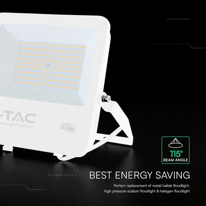 100W(13500Lm) 135LM/W LED CREE prožektors bez kustību sensora, V-TAC, IP65, garantija 6 gadi, balts korpuss, auksti balta gaisma 6500K