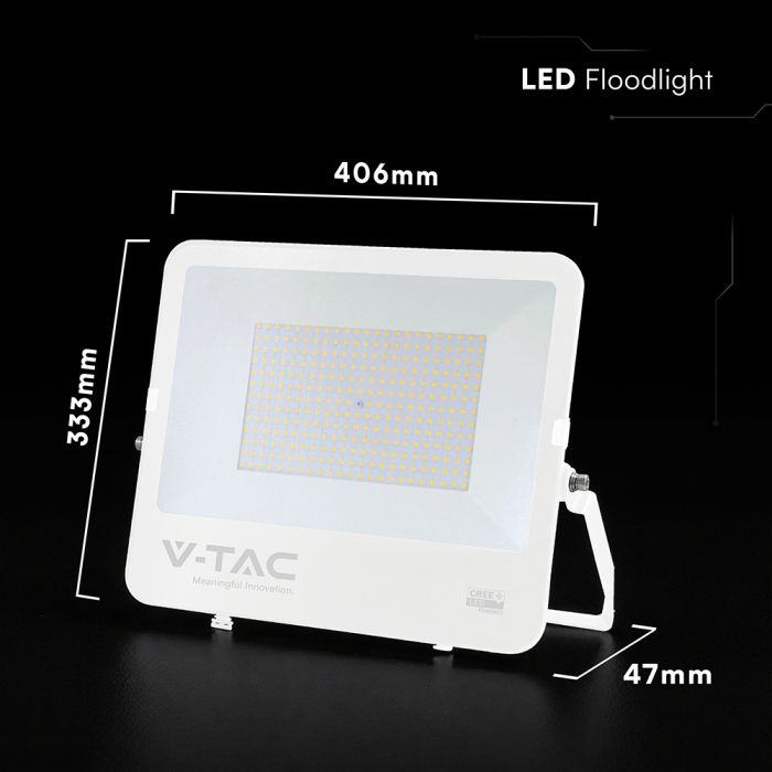 200W(27000Lm) 135LM/W LED CREE prožektors bez kustību sensora, V-TAC, IP65, garantija 6 gadi, balts korpuss, neitrāli balta gaisma 4000K