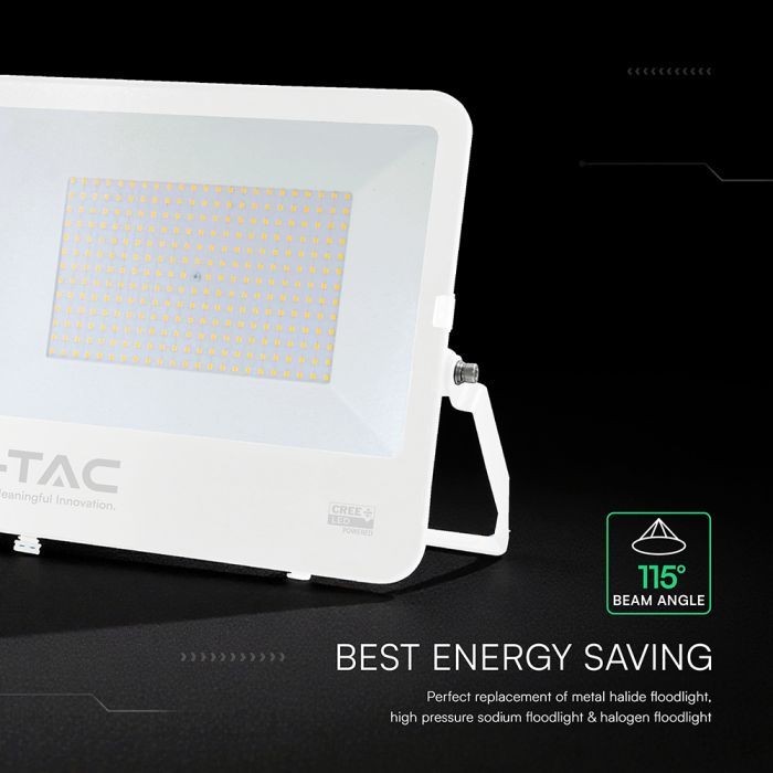 200W(27000Lm) 135LM/W LED CREE prožektors bez kustību sensora, V-TAC, IP65, garantija 6 gadi, balts korpuss, neitrāli balta gaisma 4000K